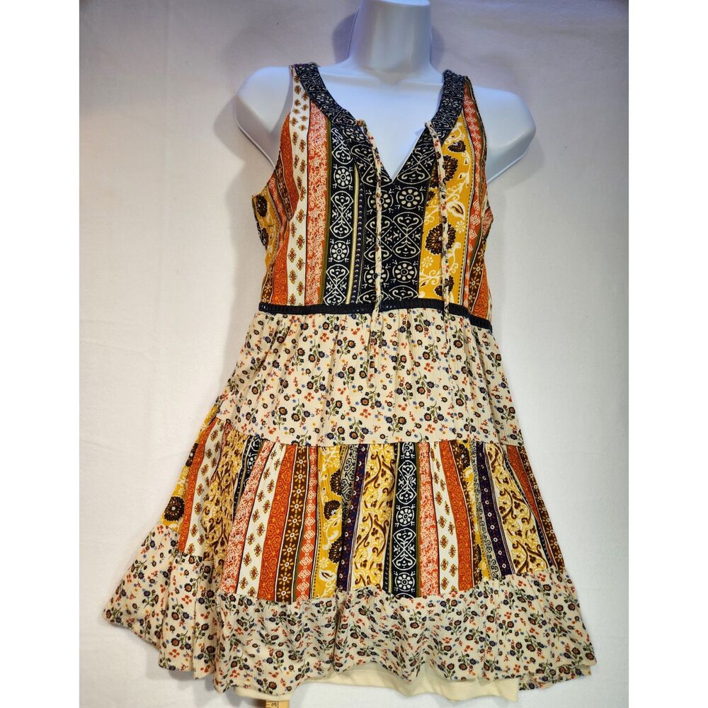 Maurices Boho Patchwork Mini Dress Size S Floral Lined Prairie Cottagecore